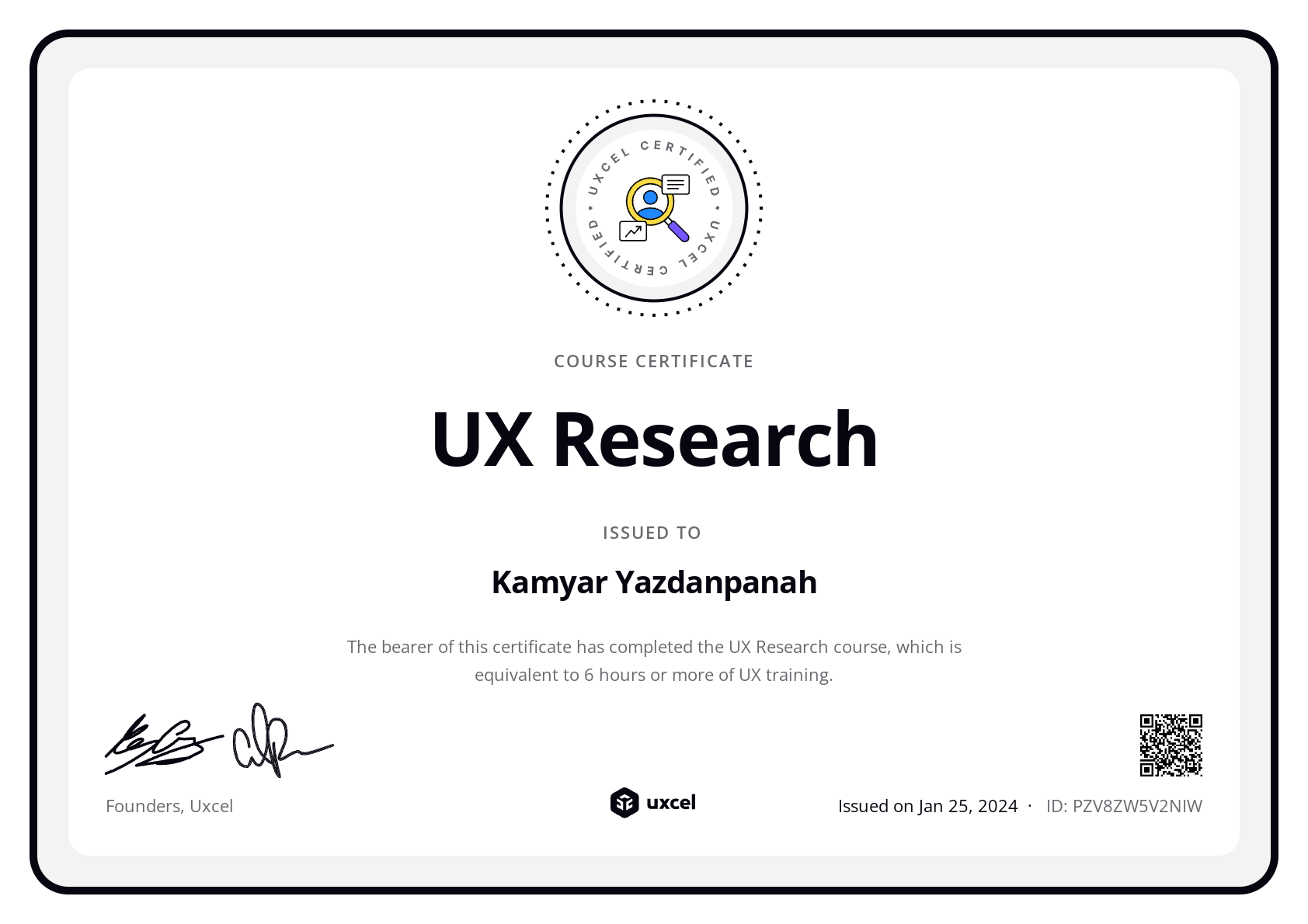 Kamyar Yazdanpanah's certificate